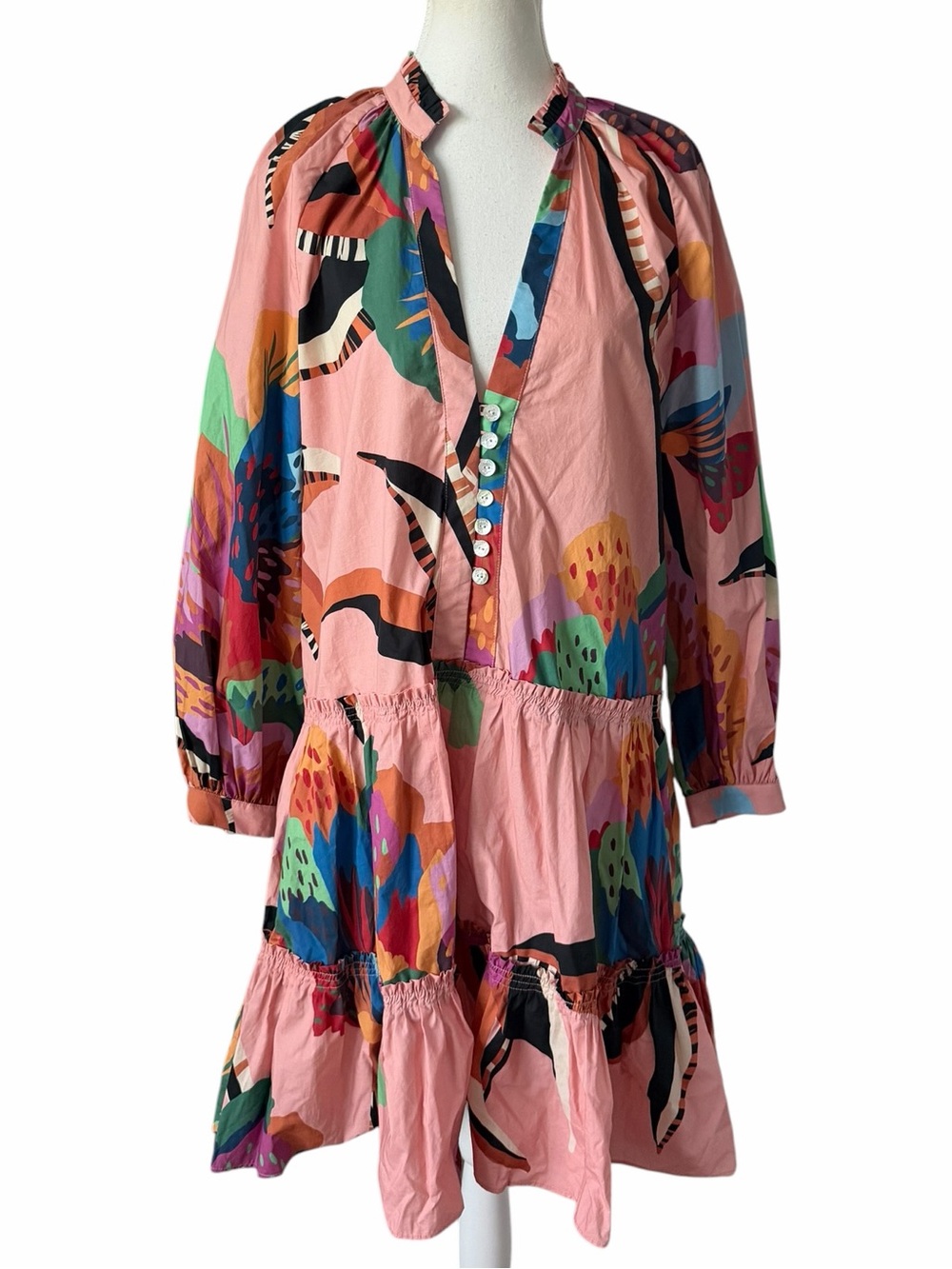 Farm Rio Lucy Mini Floral Pink Multicolor Tropical Tiered Dress - Picture 3 of 9